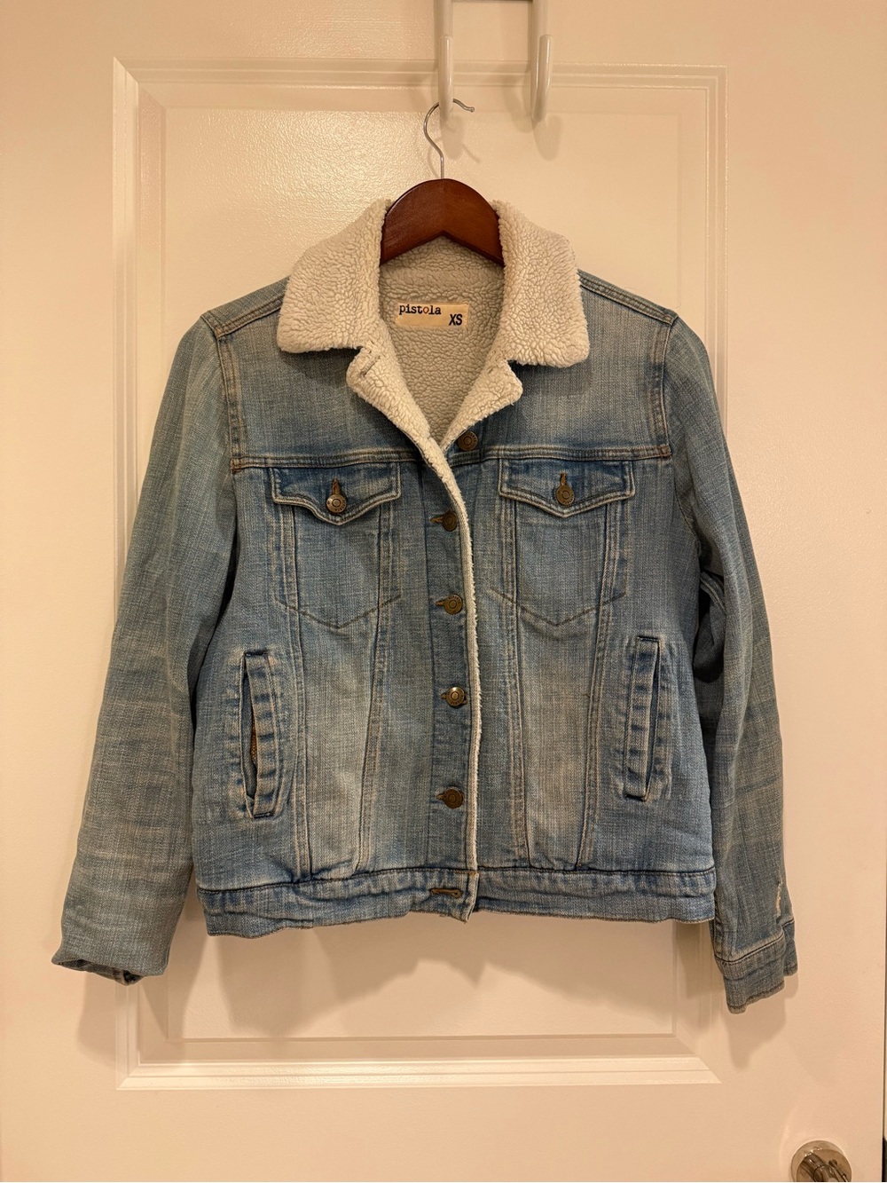 Pistola Light Wash Denim Sherpa Jacket - Blue